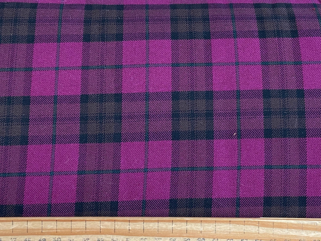 Woven Stretch Tartan Plaid Check Pink with Black Stripe Fabric 8456 by the 1/2 Metre