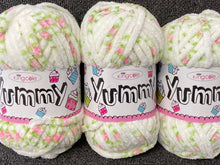 yummy chunky rosebud pink rose on white 4746 king cole wool yarn knitting knit crochet fabric shack malmesbury