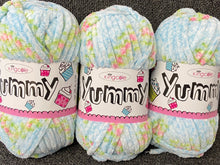 yummy chunky rosebud sherbert rose on blue 4744 king cole wool yarn knitting knit crochet fabric shack malmesbury