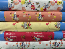 3fabric shack sewing quilting sew fat quarter cotton quilt beatrix potter peter rabbit spring flowers wreath pink lemon white bumble bee butterfly