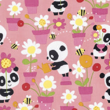 David Walker Free Spirit Panda Garden Party Flowers Bees Pink Cotton Fabric