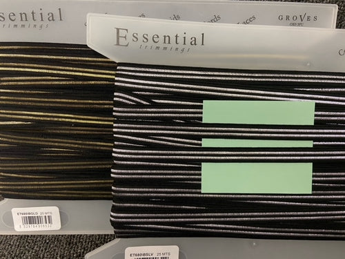 Elastic Double Stripe Black Gold silver Trim 11mm trim tape fabric shack malmesbury ET680
