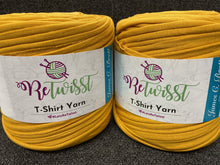 fabric shack knitting knit crochet wool yarn james c brett retwisst re twisst re twist retwist t shirt t-shirt tshirt upcycled recycled letsretwisst gold yellow 02