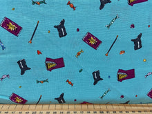 fabric shack sewing quilting sew fat quarter cotton patchwork quilt roald dahl quentin blake charlie and the chocolate factory sweeks wonka bars grandpa joe golden ticket sweets turquoise blue