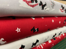 fabric shack sewing quilting sew fat quarter cotton patchwork quilt christmas v & a victoria and albert museum a christmas wish scotty scottie westie highland terrier stars misletoe grey