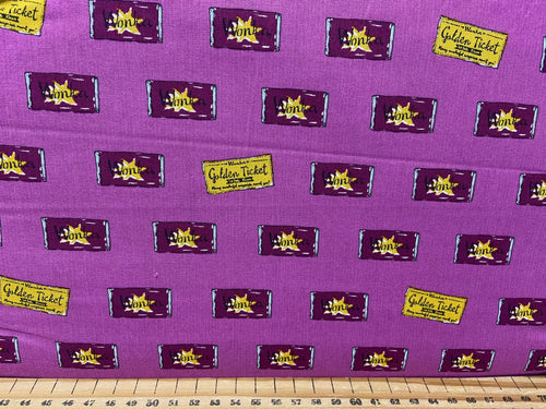 fabric shack sewing quilting sew fat quarter cotton patchwork quilt roald dahl quentin blake charlie and the chocolate factory sweeks wonka bars grandpa joe golden ticket wonka bar raspberry pink