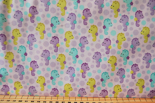Fabric Shack Doodle Bug Design Under the Sea Purple Green Blue Baby Seahorses Cotton Fat Quarter