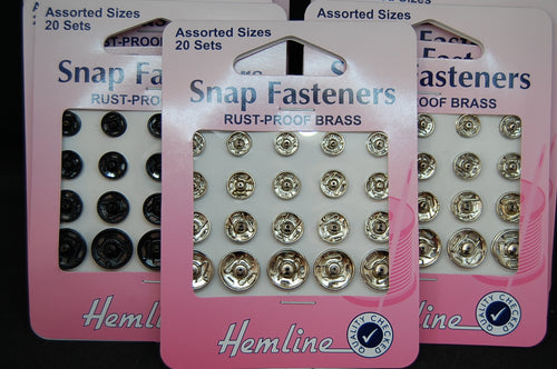 Fabric Shack Hemline Snap Fasteners Poppers Assorted Rust Proof Brass Black Silver