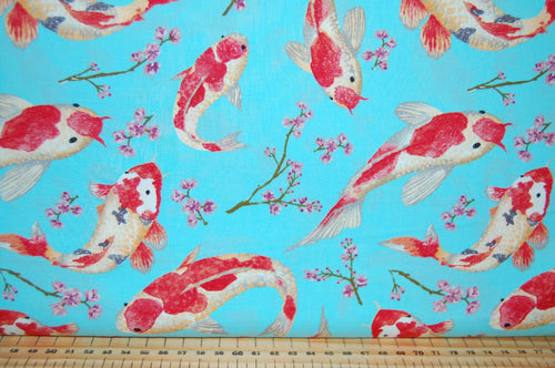 Fabric Shack Sewing Quilting Sew Fat Quarter Cotton Poplin Quilt Patchwork Koi Goldfish Rose & and Hubble Pond Blue Black White Sky