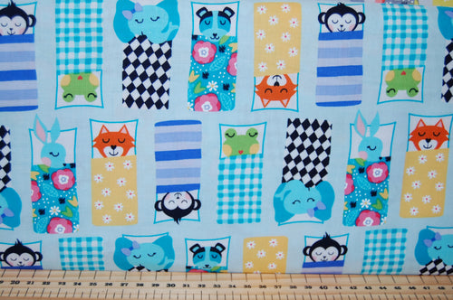 Fabric Shack Sewing Quilting Sew Fat Quarter Cotton Quilt Dressmaking Michael Miller Road Trip Happy Campers Hit the Road Camper Van Camping Sleeping Bag Monkey Elephant Fox Dog Frog 2