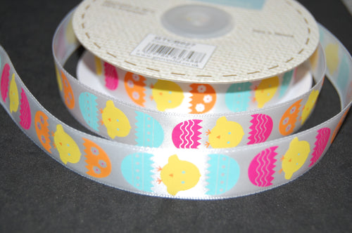 Fabric Shack Sewing Quilting Sew Fat Quarter Cotton Quilt Patchwork Dressmaking Crafts Groves Essentials Easter Chick Chicken Egg Satin Ribbon 20mm White Pink Yellow