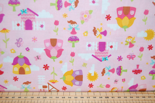 Fabric Shack Sewing Quilting Sew Fat Quarter Cotton Quilt Patchwork Dressmaking Kids Childrens Fairy Garden Gnome Toadstool House Lori Whitlock Riley Balke Pink Purple Lilac Flower Floral Wand