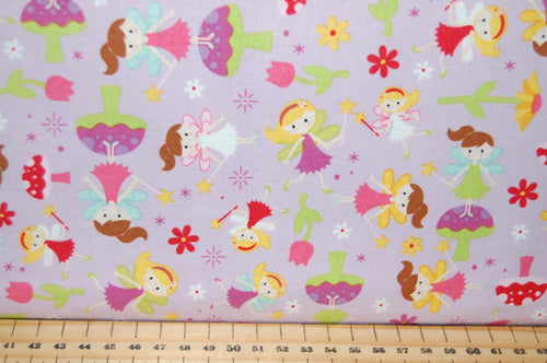 Fabric Shack Sewing Quilting Sew Fat Quarter Cotton Quilt Patchwork Dressmaking Kids Childrens Fairy Garden Gnome Toadstool House Lori Whitlock Riley Balke Pink Purple Lilac Flower Floral Wand (4)