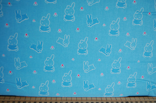 Fabric Shack Sewing Quilting Sew Fat Quarter Cotton Quilt Patchwork Dressmaking Kids Nursery Dick Bruna Miffy Spring Time Bedtime Flowers Pink Blue Mint Pastels Bunnies Rabbit Blue