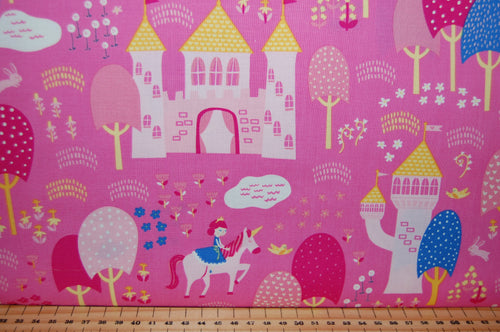 Fabric Shack Sewing Quilting Sew Fat Quarter Cotton Quilt Patchwork Dressmaking Moda Stacy Iest Hsu Once Upon a Time Princess Fairy Unicorn Enchanted Wood Panel Doll Castle Princesses Pink Purple L (3)