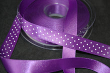 Fabric Shack Sewing Quilting Sew Patchwork Dressmaking Haberdashery Satin Ribbon Polka Dot Micro Spot trim berisfords 15mm white on purple 19