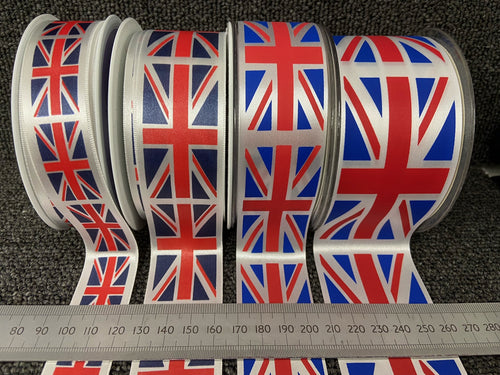 Groves Berisfords Satin Poly Ribbon Tripm UK Flag Union Jack Various Sizes