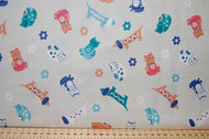 Lewis & Irene Sam & Mitzi Dogs Cats Weiner Dachsund Sausage Flowers Sewing Quilting Sew Fat Quarter Cotton Blue Cream Linen 