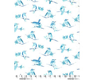 Michael Miller Butterfly Row Bird Watch Cotton Fabric Blue White