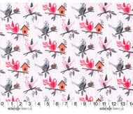 Michael Miller La Dee Da Bird Dee Da Bird & Birdhouse Pink Blue Cotton Fabric