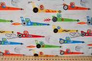 Michael Miller Traffic Jam Rat Race Redux Dragster Cotton Fabric White