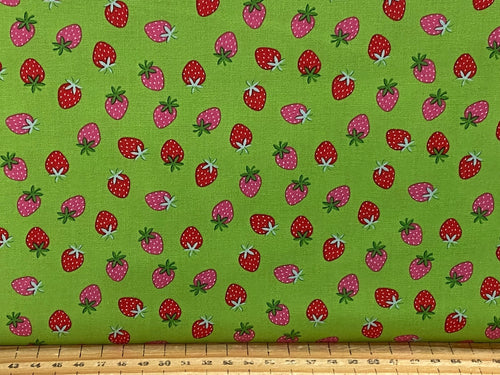 abi hall for moda rainbow garden strawberries strawberry green cotton fabric shack malmesbury