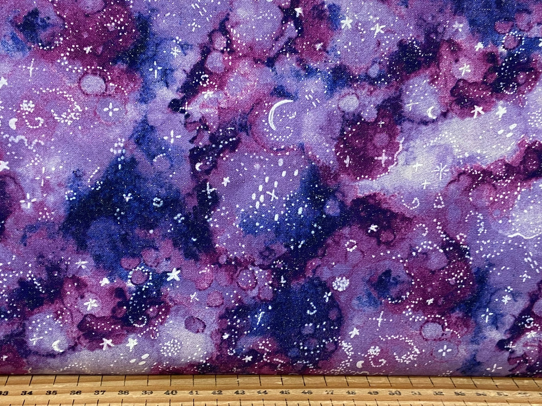 3 Wishes Arctic Wonder Marble Purple Glitter Cotton Fabric Remaining B
