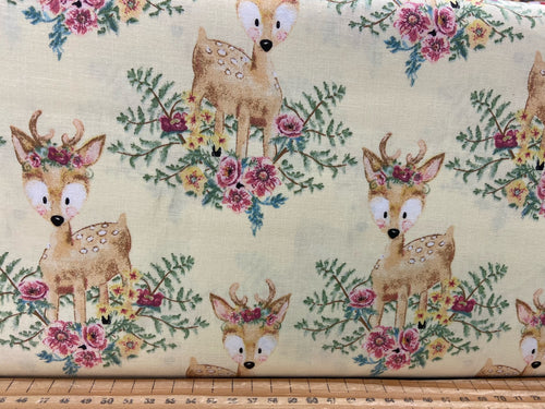 audrey jeanne roberts 3 three wishes forest friends deer lemon cotton fabric shack malmesbury