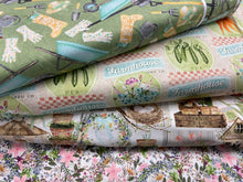 beth albert touch of spring gardening garden tools seeds seed packets  floral flowers cotton fabric shack malmesbury