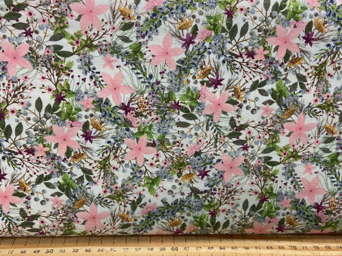 beth albert touch of spring gardening garden tools seeds pink floral flowers cotton fabric shack malmesbury