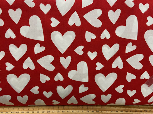 big love hearts valentines valentine ivory on red cotton poplin fabric shack malmesbury