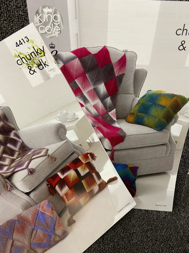 blanket throw pillow cushion king cole chunky double knit dk knitting pattern 4413 fabric shack malmesbury