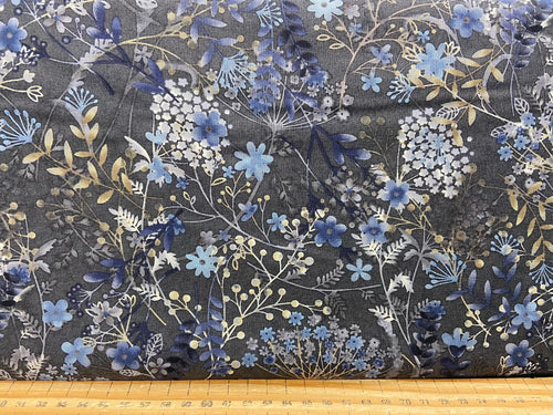 bluebird of happiness janet rae nesbitt henry glass flower flowers dark grey cotton fabric shack malmesbury