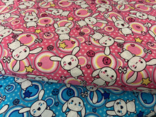 bunny rabbit cotton poplin fabric rose & and hubble kawaii japanese cute skull flower bones fabric shack malmesbury pink blue