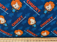 childs play chucky knife best friend scatter blue wanna play fat quarter cotton fabric shack malmesbury universal films horror goth emo