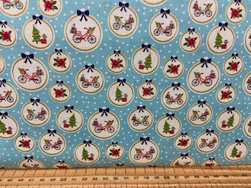 christmas bicycle trees turquoise adventure riley blake caravan camping fabric shack malmesbury cotton fat quarter patchwork quilting
