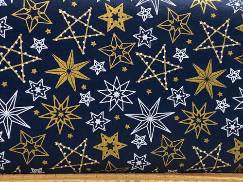 christmas fabric navy starry night metallic twinkle white star moon cotton fabric shack malmesbury 2