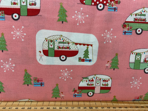 christmas holiday caravans pink adventure riley blake caravan camping fabric shack malmesbury cotton fat quarter patchwork quilting