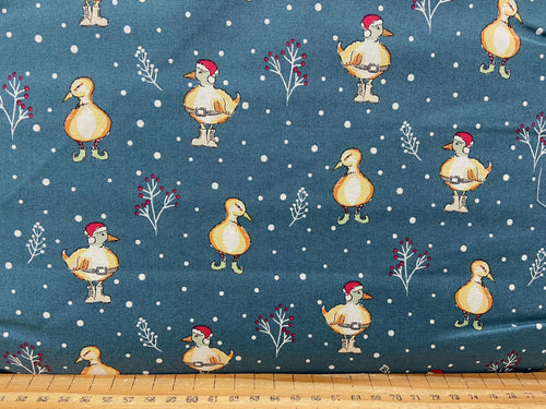 christmas holidays duck boots santa hat blue debbie shore christmas critters cotton fabric shack malmesbury