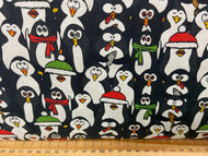 christmas penguin party santa hat fabric shack malmesbury fat quarter extra wide patchwork quilting 2