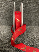 christmas ribbon trim dashing reindeer flight red 15mm fabric shack malmesbury