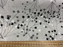 crafty linen look trailing flowers monochrome black white glittler metallic floral fabric shack malmesbury