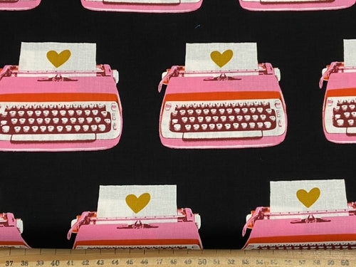 darlings 2 ruby star society typewriters hearts black cotton fabric shack malmesbury
