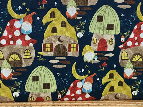 deane beesley 3 three wishes you light my way gnome night houses navy blue cotton fabric shack malmesbury