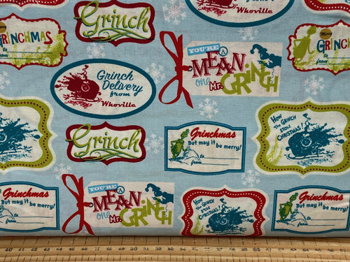 dr seuss the grinch who stole christmas fat quarter pack bundle tags light blue cotton fabric shack malmesbury