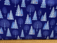 eva melhuish lewis and & Irene tomtens village christmas cotton fabric shack malmesbury tree village stocking advent calendar block placemat panel tomten trees blue