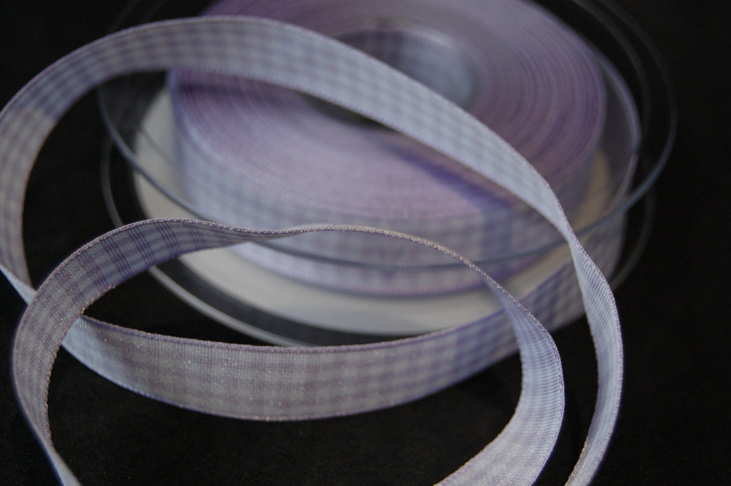 fabric shack sewing quilting sew fat quarter cotton quilt patchwork dressmaking berisfords gingham check ribbon 15mm orchid lilac 910