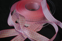 fabric shack sewing quilting sew fat quarter cotton quilt patchwork dressmaking berisfords gingham check ribbon 15mm rose pink 57