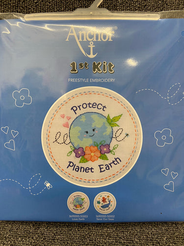 fabric shack anchor 1st first embroidery kit love earth protect planet earth freestyle on printed fabric 2