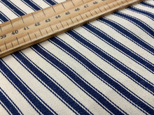 fabric shack canvas yarn dyed cotton ticking stripes navy blue